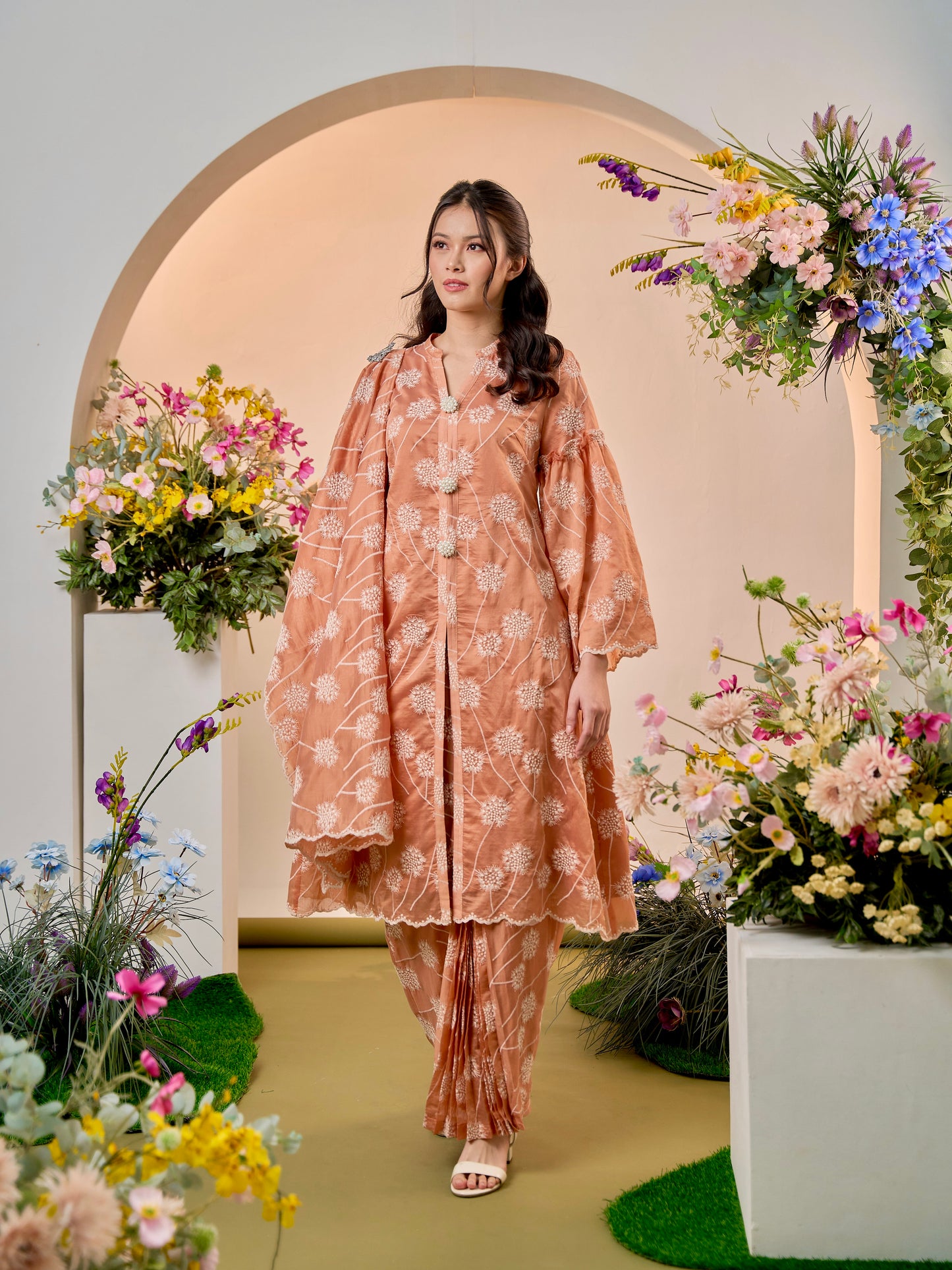 Dandelion Long Kebaya Modern - Peach Fuzz