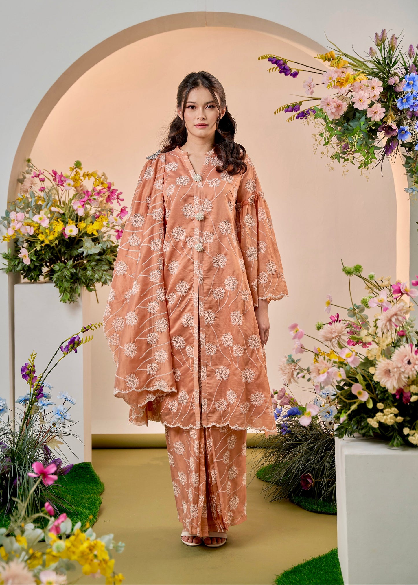 Dandelion Long Kebaya Modern - Peach Fuzz