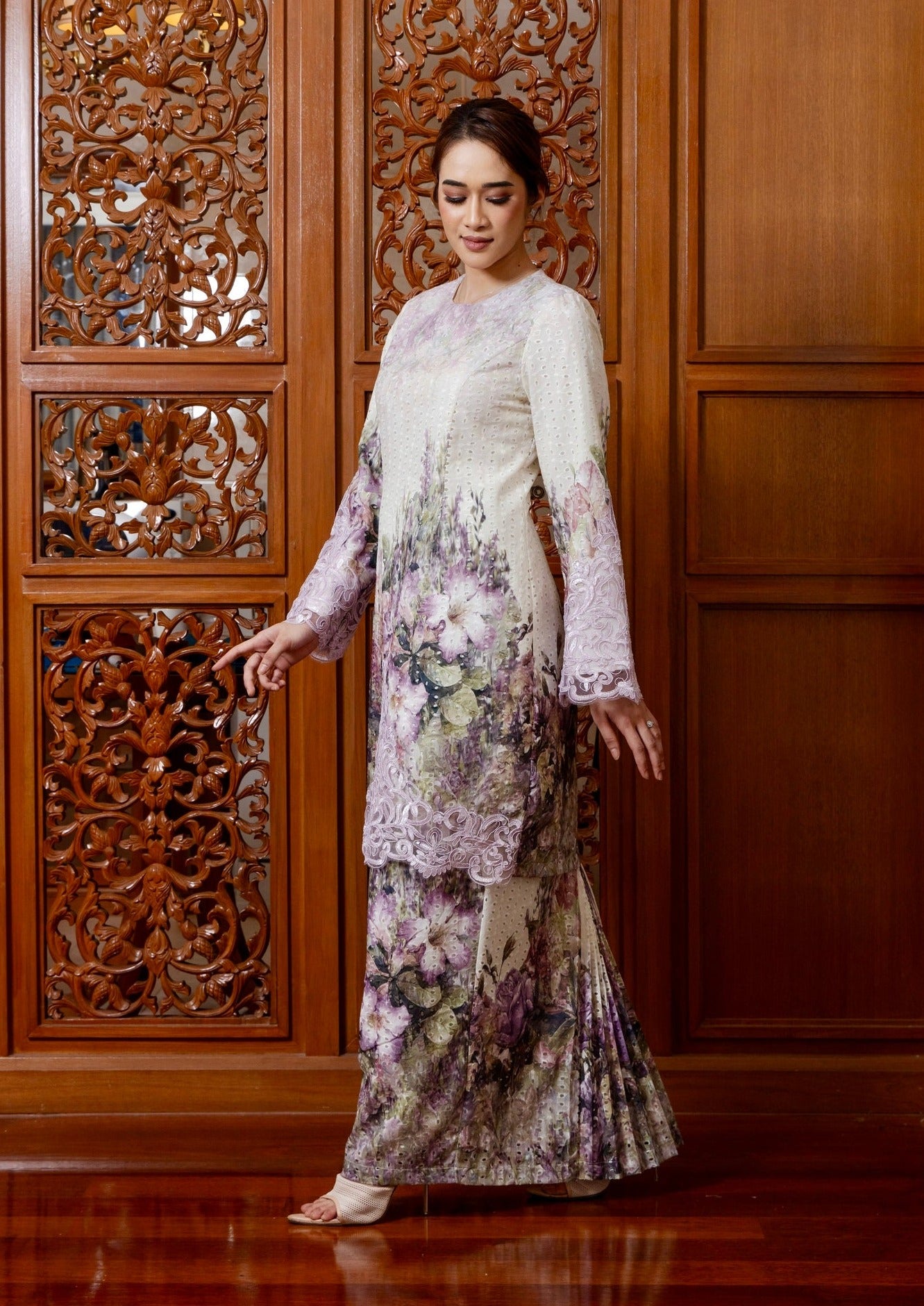 {LIMITED EDITION} Lynnie Kurung Modern - Soft Yellow + Purple Lace