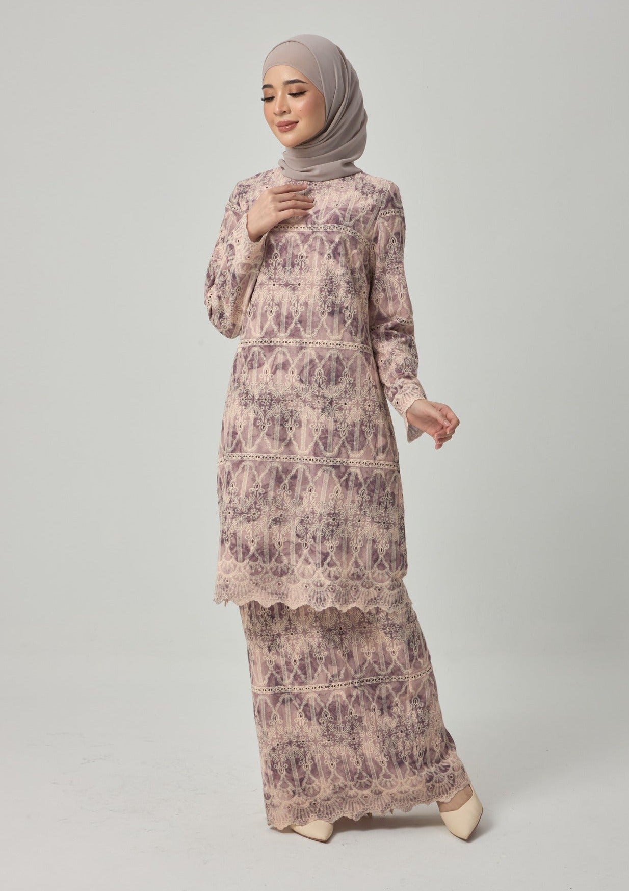 Aisha Kurung Modern Chiffon - Brown Purple