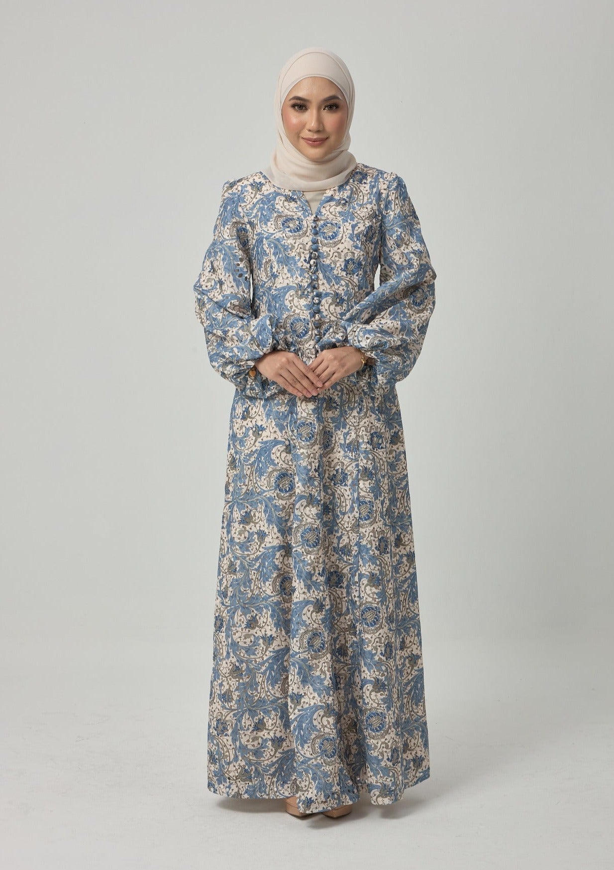 Floral Mina Jubah Kebarung - Pastel Blue