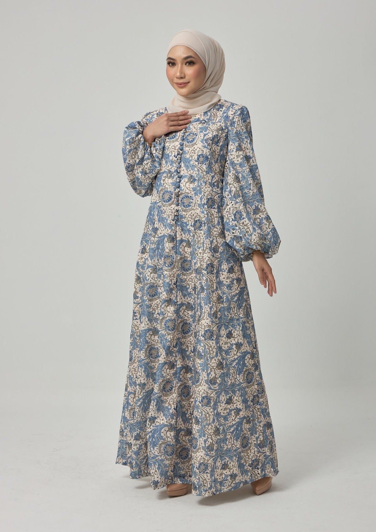 Floral Mina Jubah Kebarung - Pastel Blue