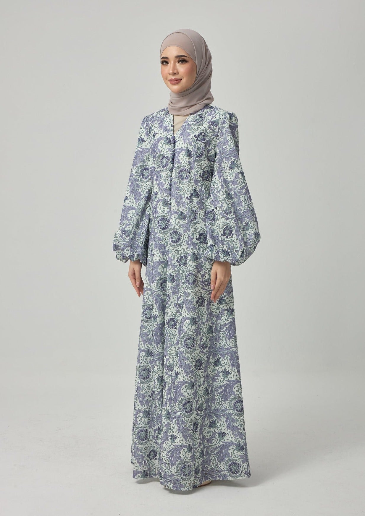 Floral Mina Jubah Kebarung - Pastel Purple
