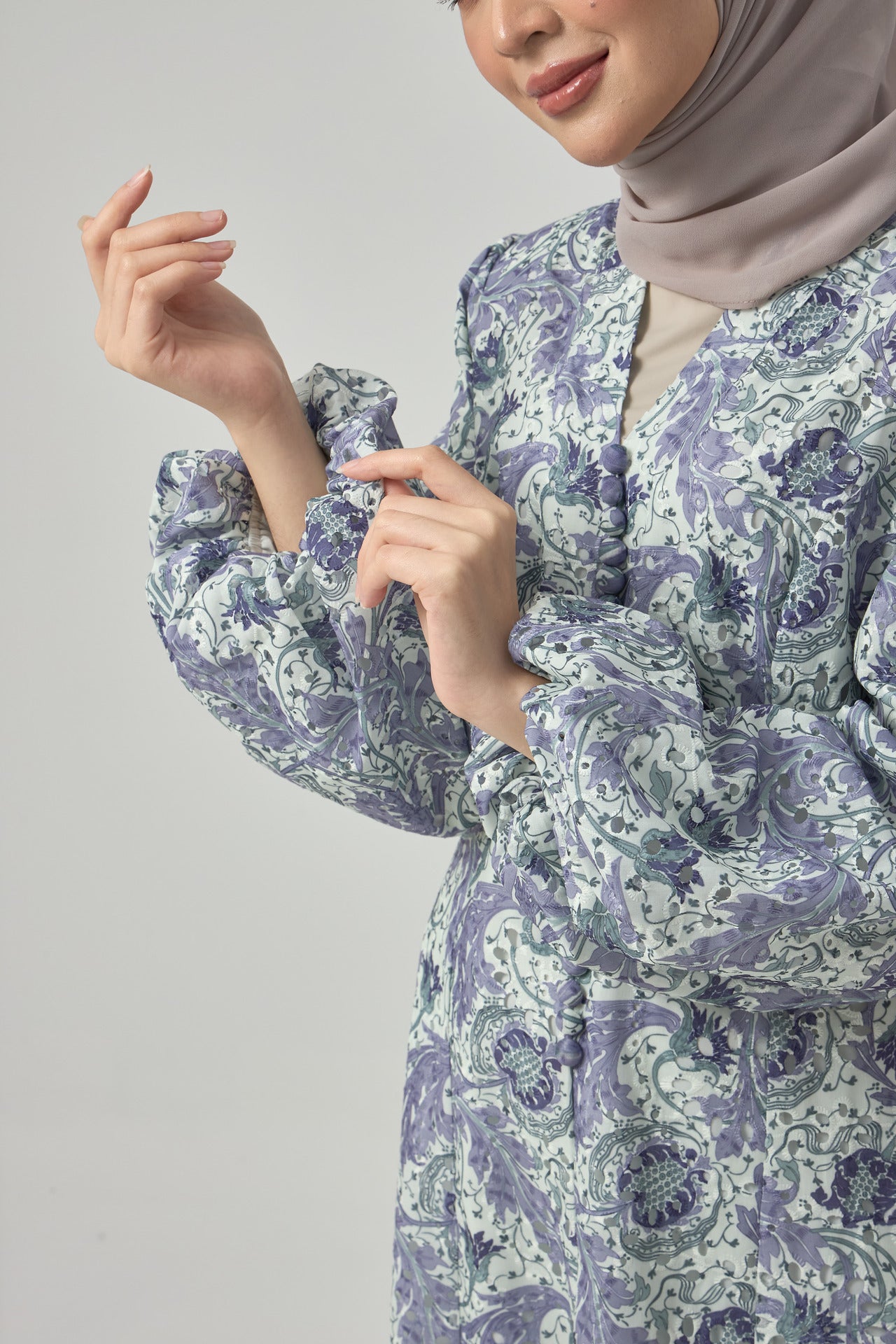 Floral Mina Jubah Kebarung - Pastel Purple