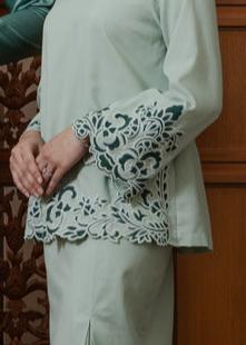 Intan Cotton Embroidery Kurung Kedah - Sage Green