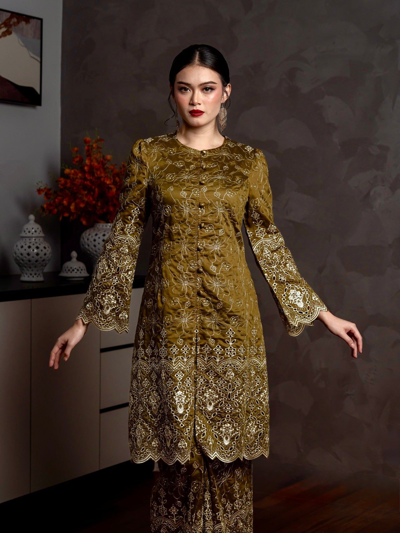 Ameera Kurung Modern - Olive Green