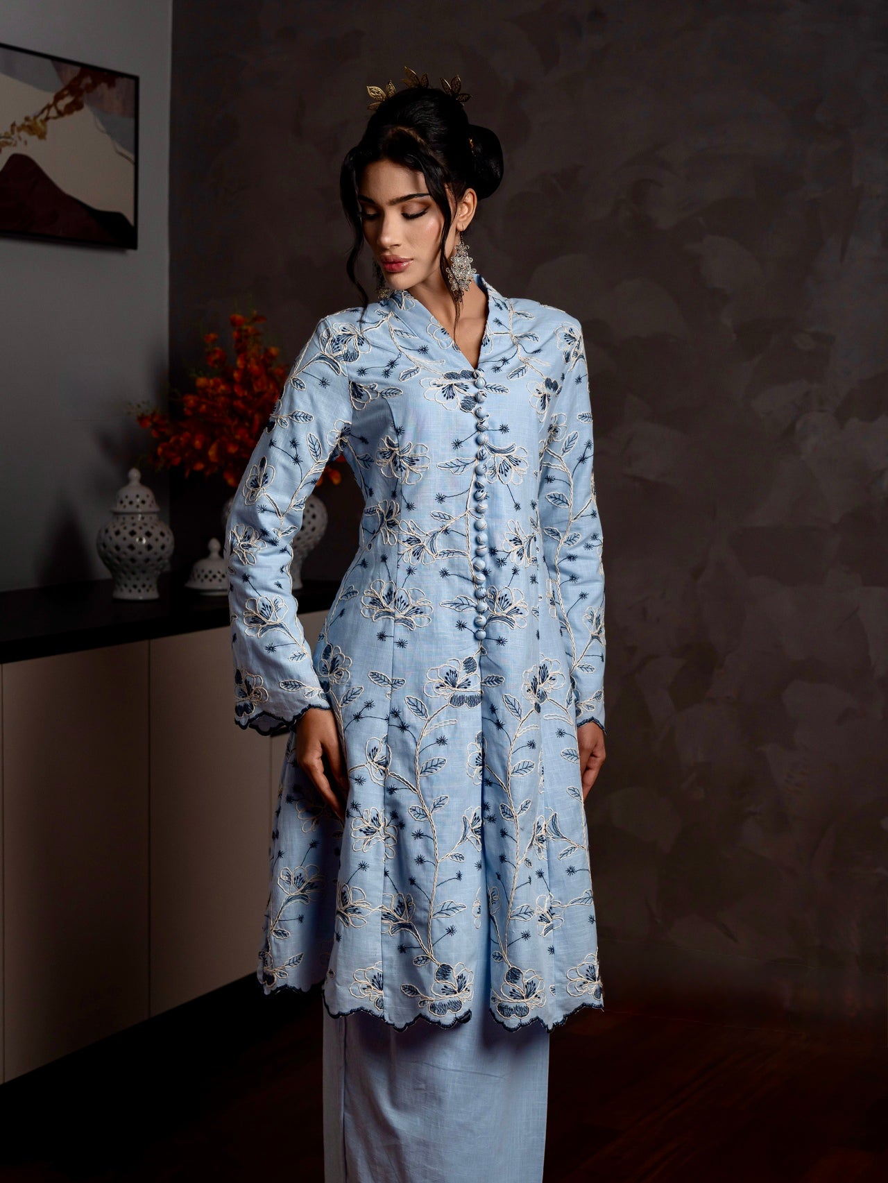 Emelia Kebarung Linen - Baby Blue