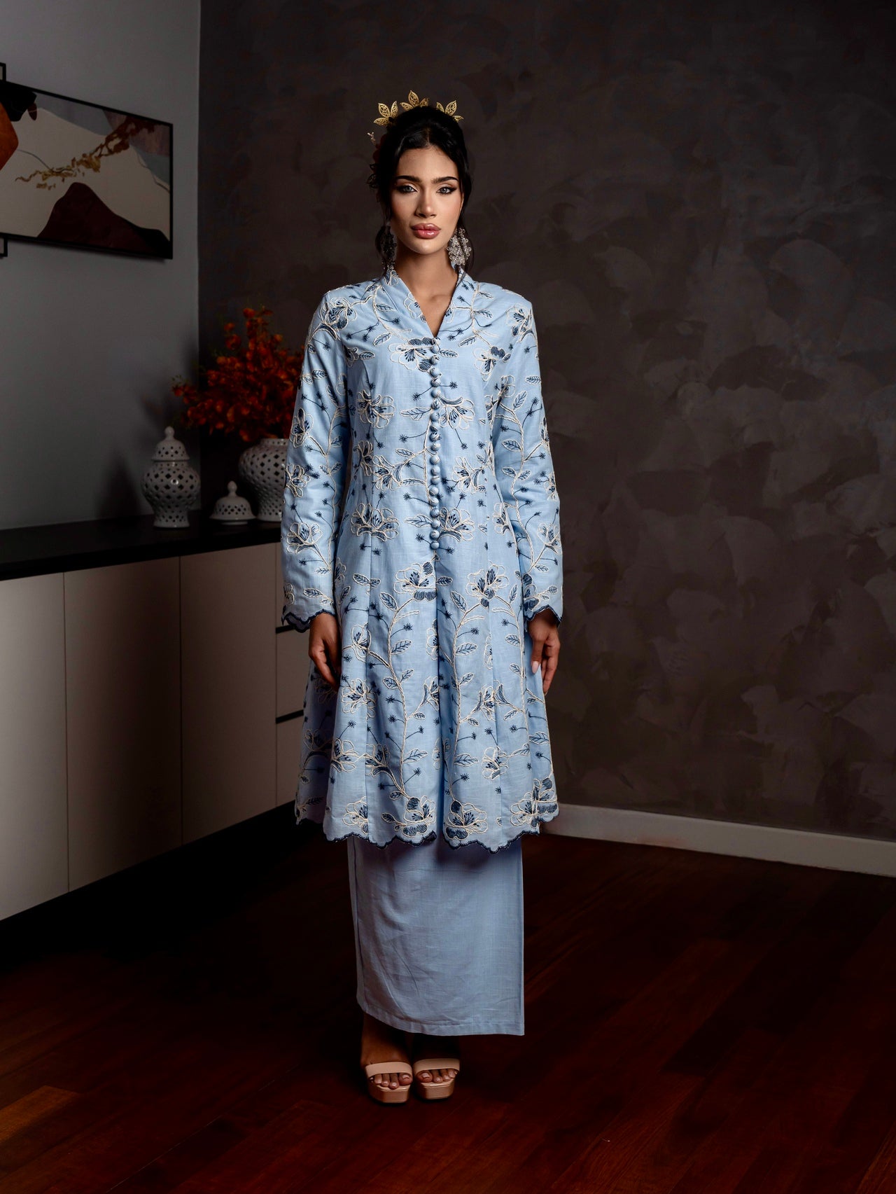 Emelia Kebarung Linen - Baby Blue