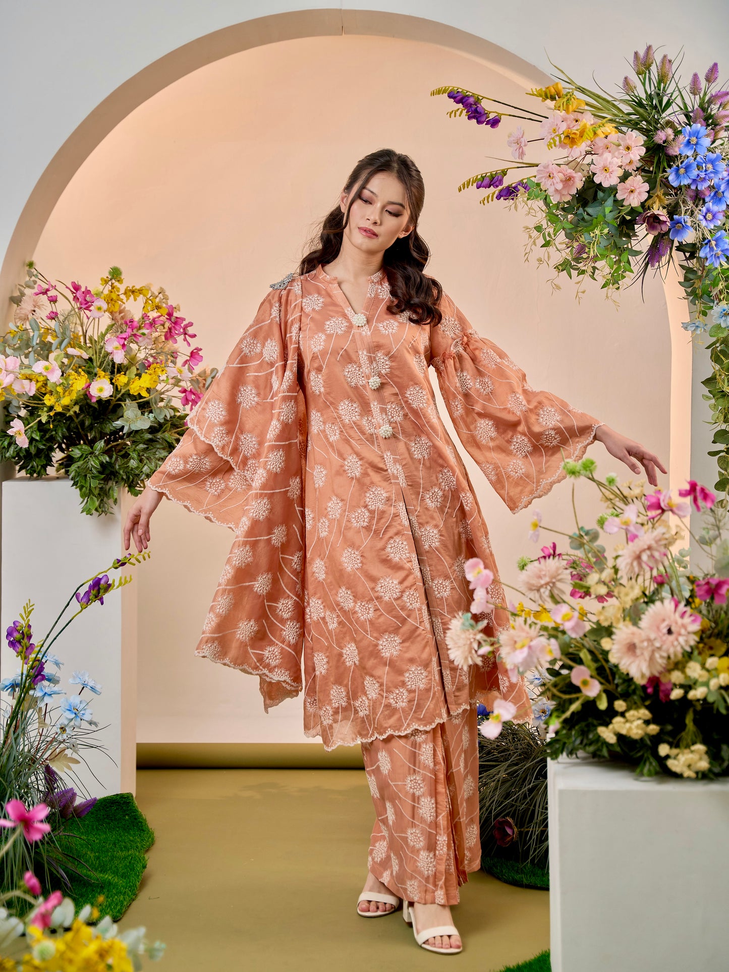 Dandelion Long Kebaya Modern - Peach Fuzz