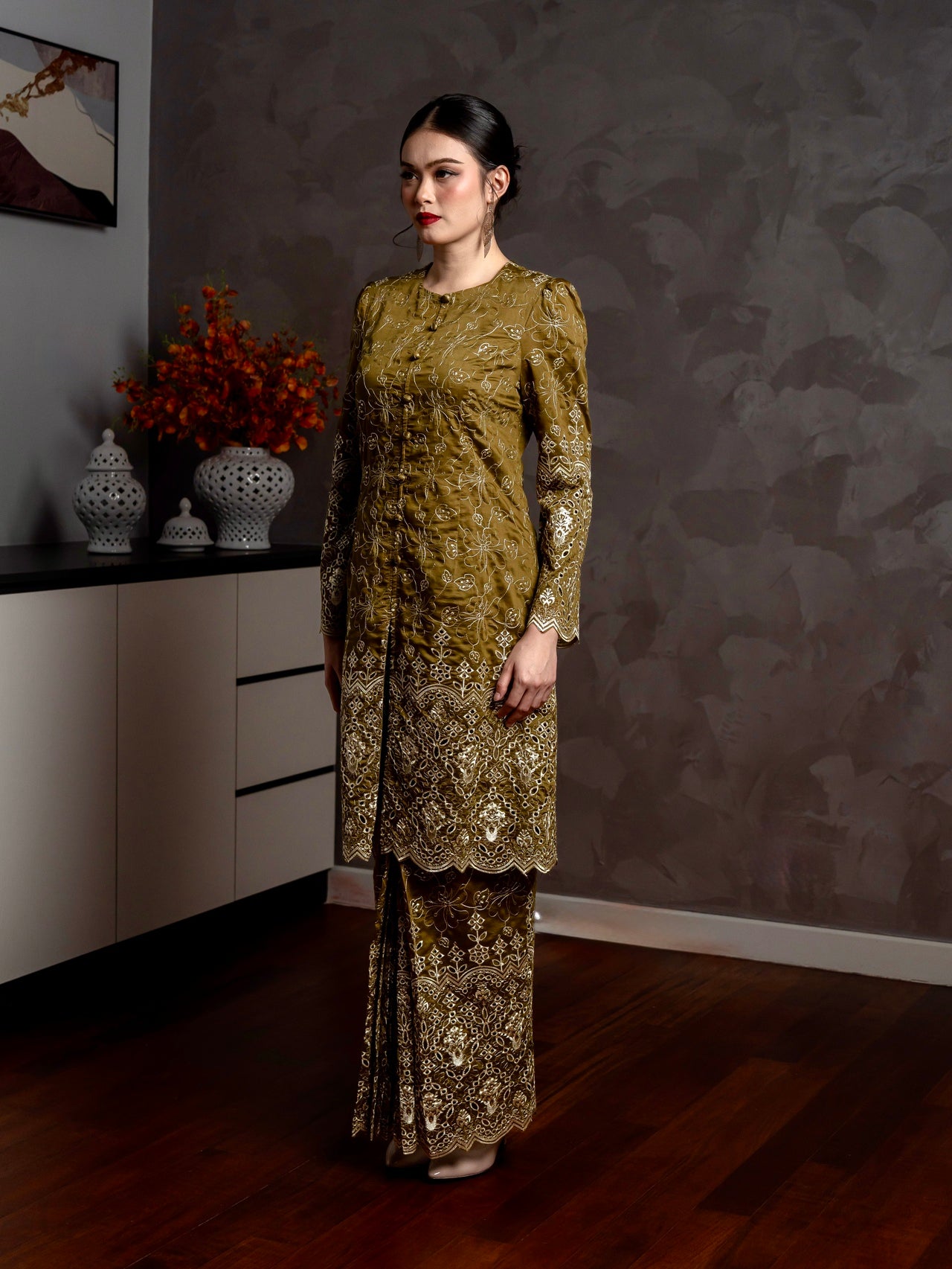 Ameera Kurung Modern - Olive Green