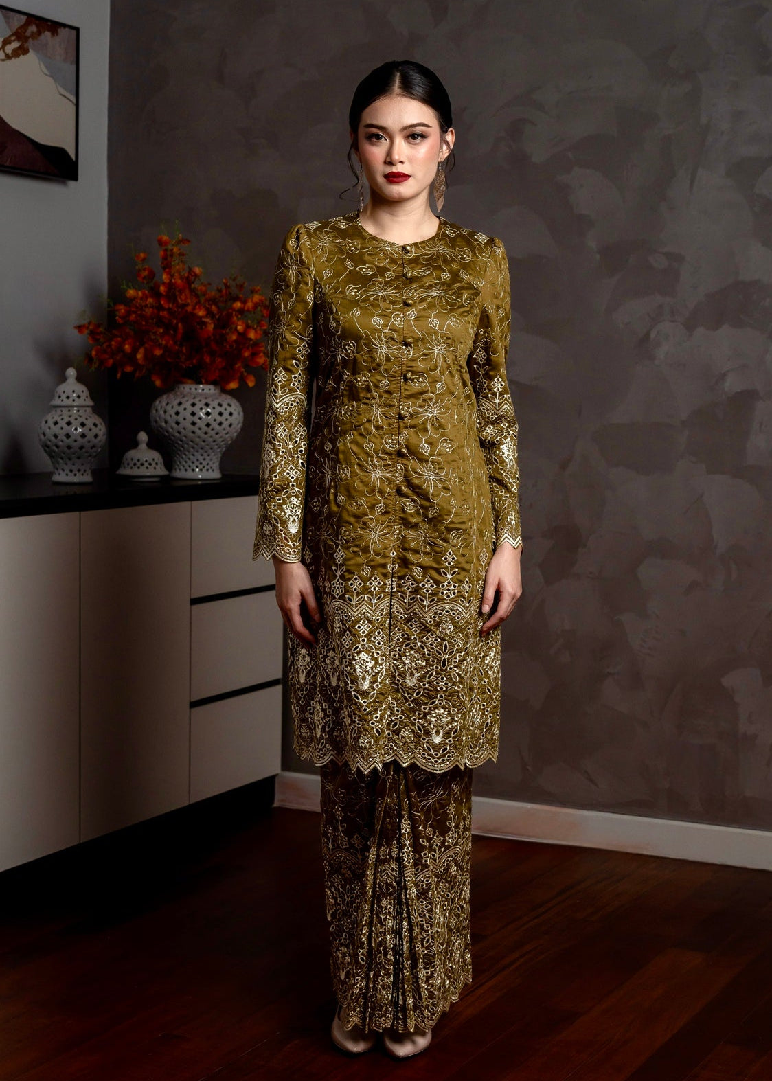 Ameera Kurung Modern - Olive Green