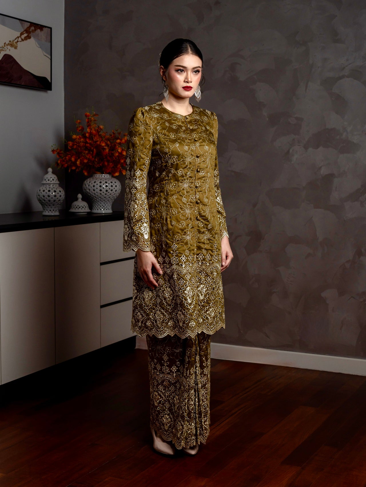 Ameera Kurung Modern - Olive Green