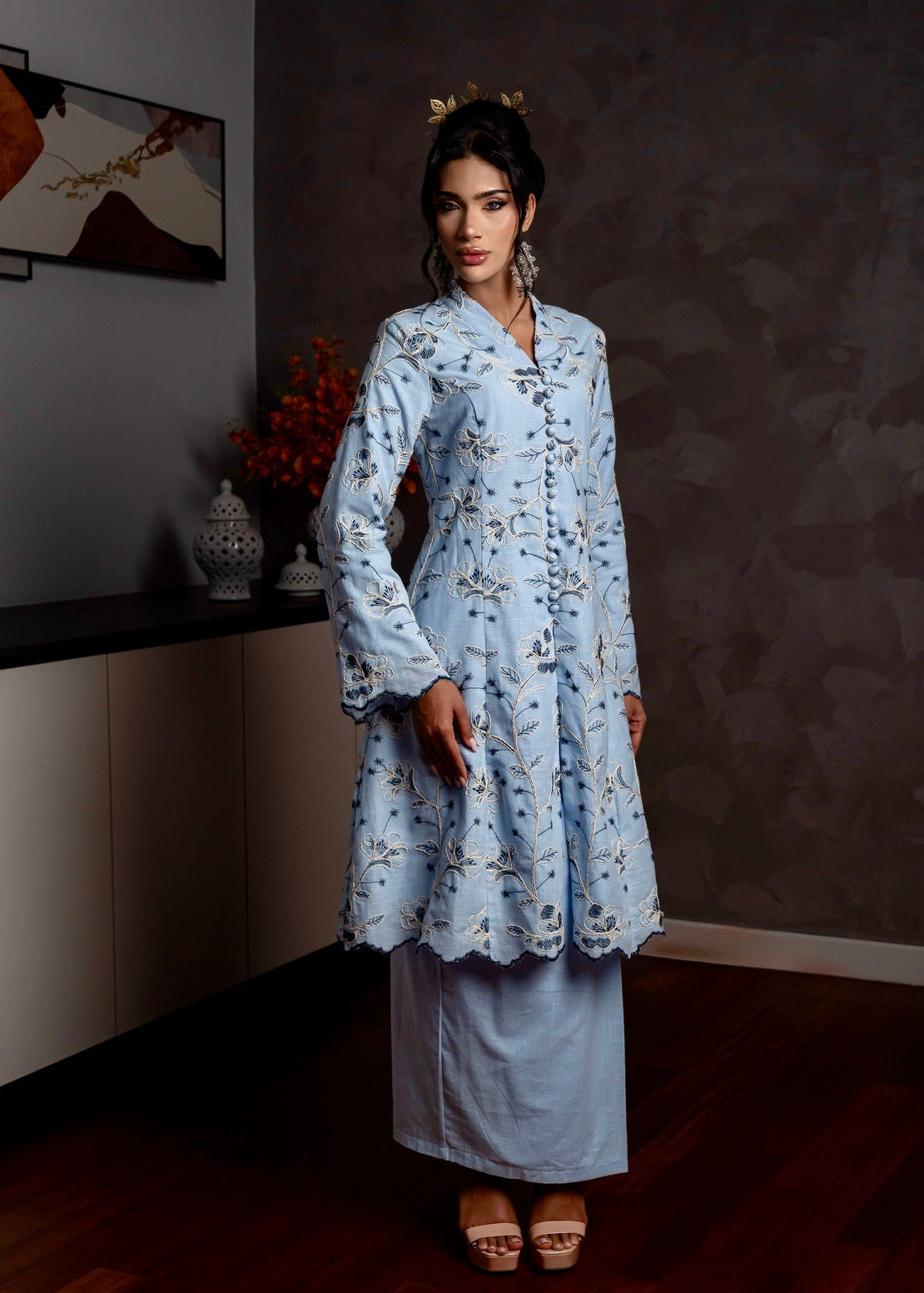 Emelia Kebarung Linen - Baby Blue