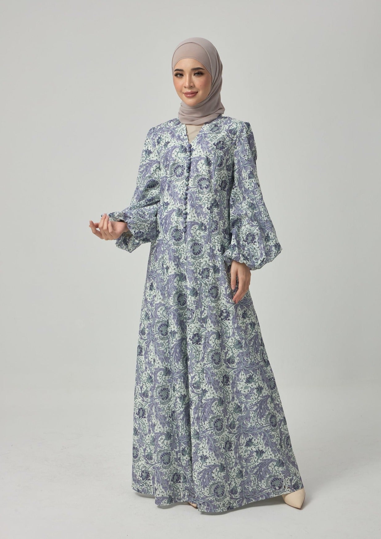Floral Mina Jubah Kebarung - Pastel Purple