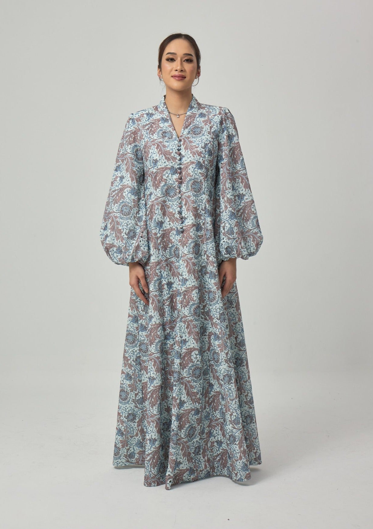 Floral Mina Jubah Kebarung - Pastel Peach