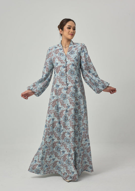 Floral Mina Jubah Kebarung - Pastel Peach