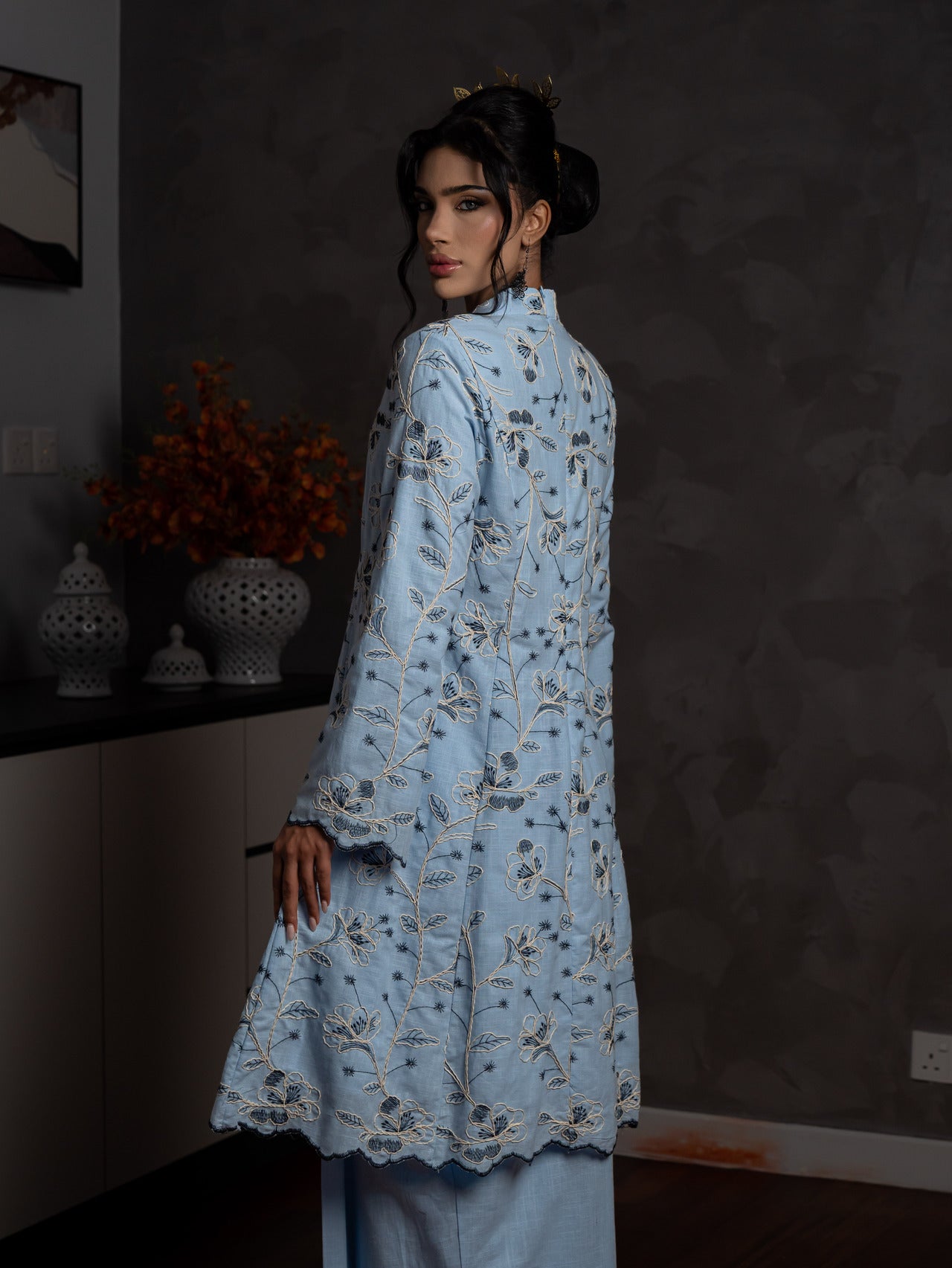 Emelia Kebarung Linen - Baby Blue