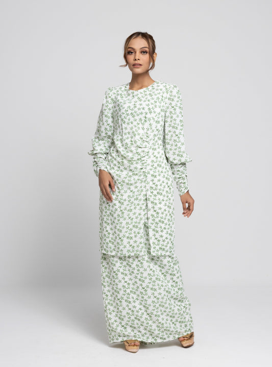 Daisy Puff Sleeves Kurung Modern - Green