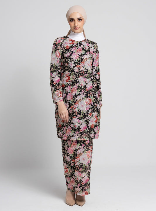 Tara Kurung Mini Chiffon Sulam - Black