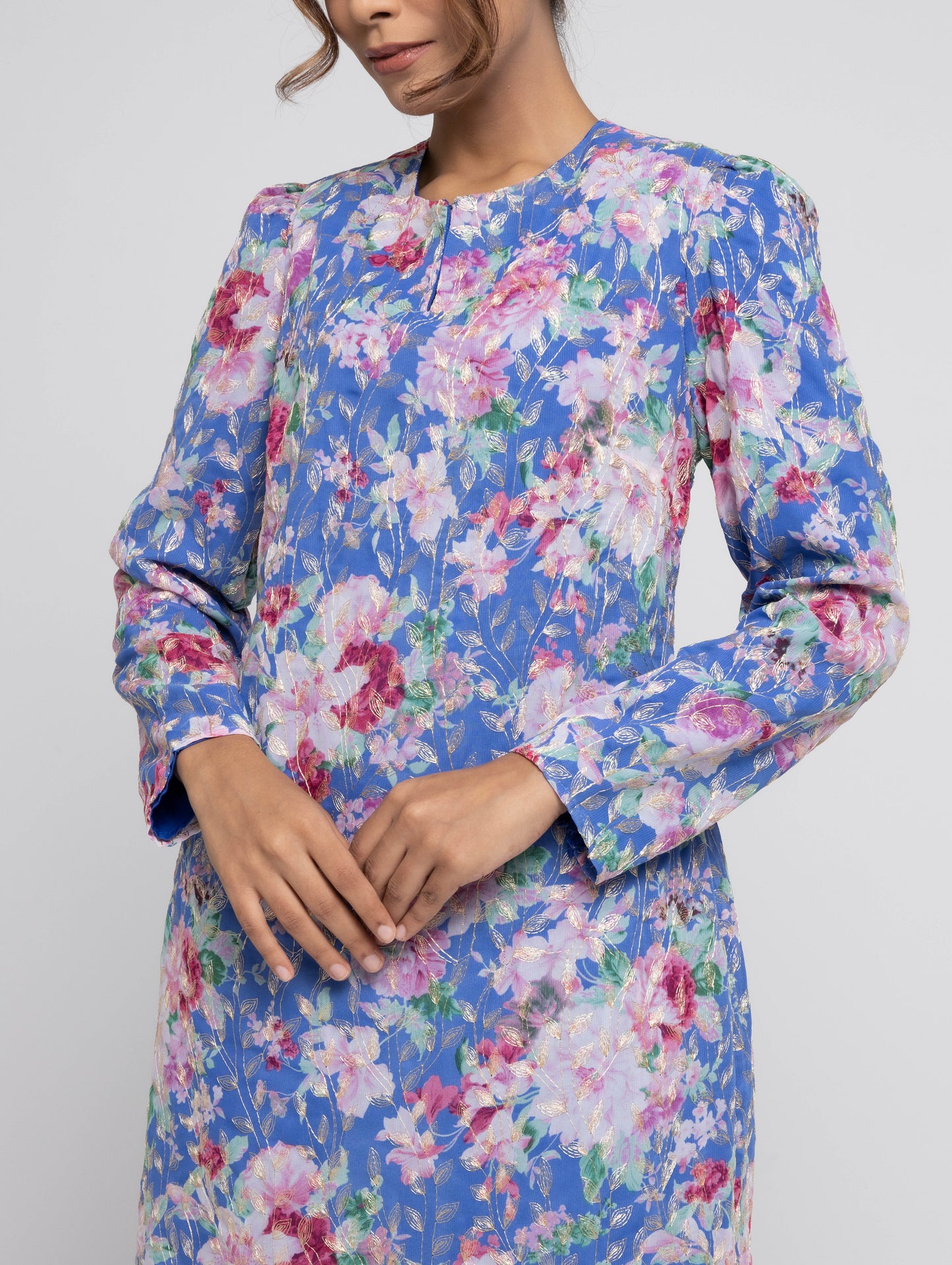 Tara Kurung Mini Chiffon Sulam - Royal Blue