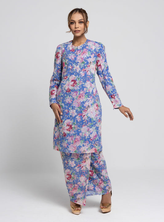 Tara Kurung Mini Chiffon Sulam - Royal Blue
