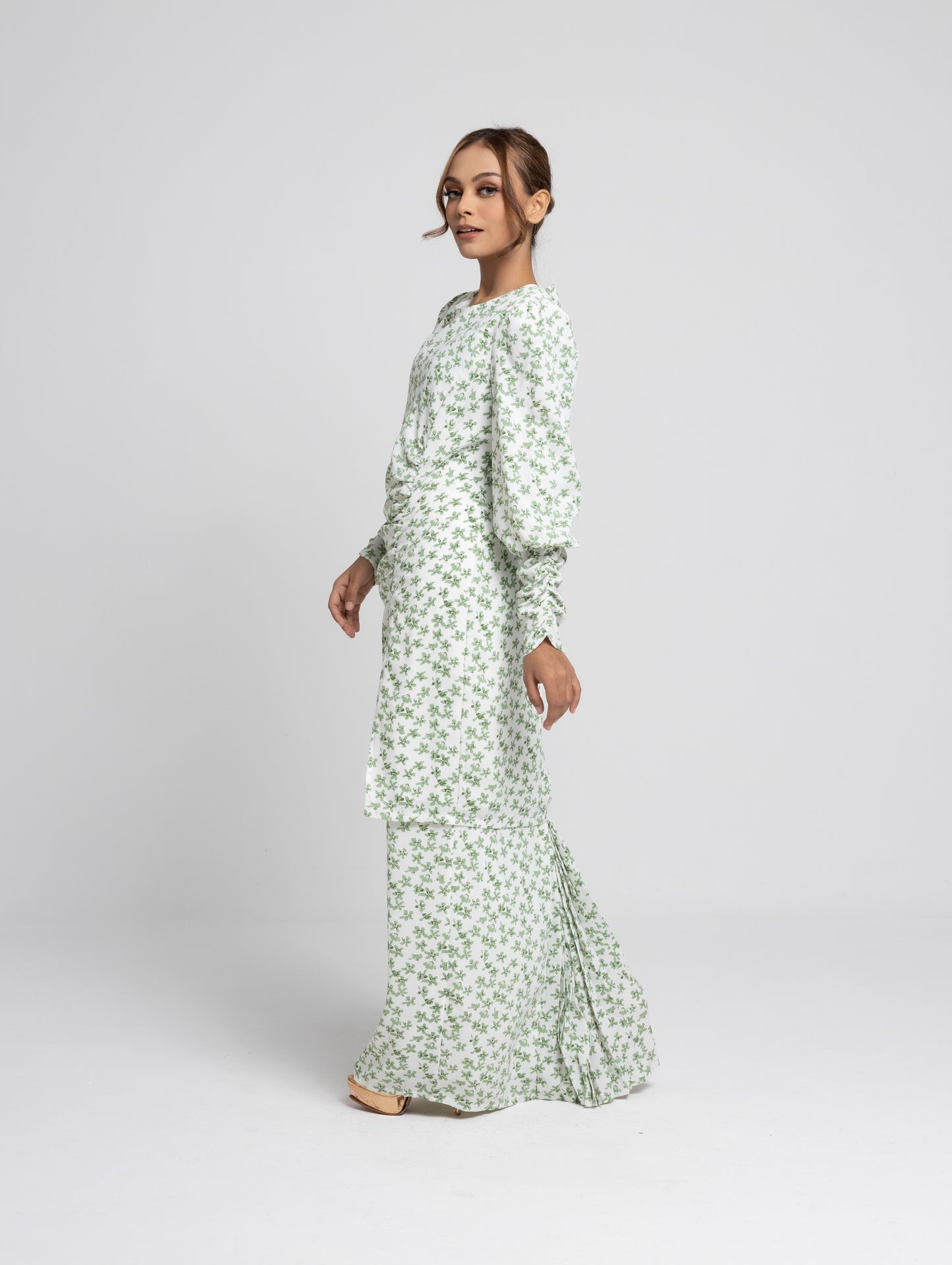 Daisy Puff Sleeves Kurung Modern - Green