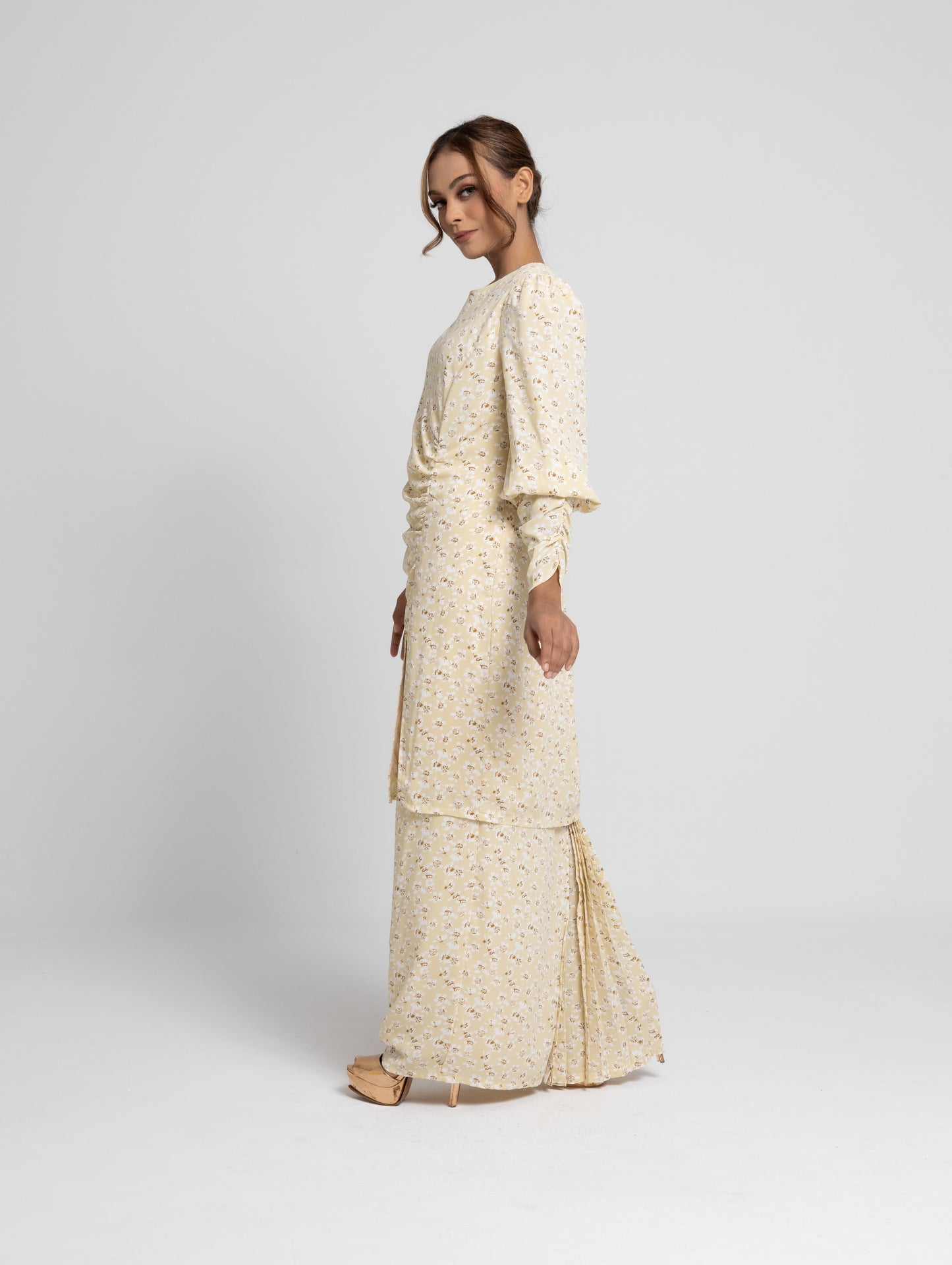 Daisy Puff Sleeves Kurung Modern - Yellow