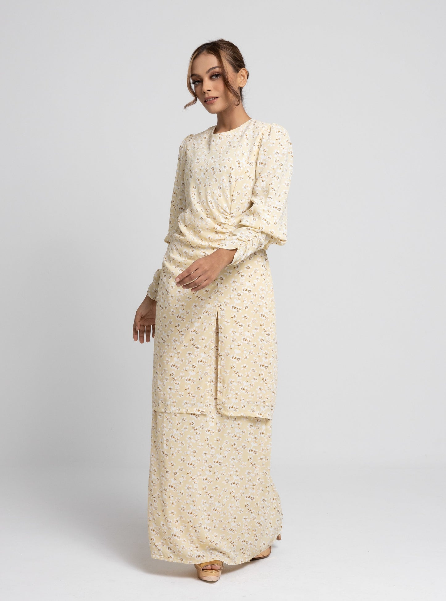 Daisy Puff Sleeves Kurung Modern - Yellow