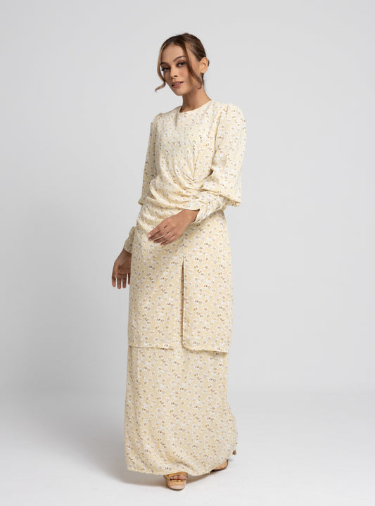 Daisy Puff Sleeves Kurung Modern - Yellow